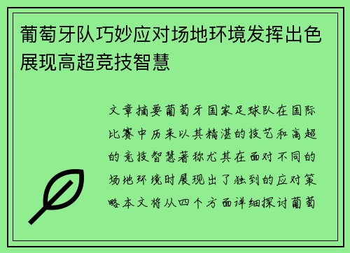 葡萄牙队巧妙应对场地环境发挥出色展现高超竞技智慧