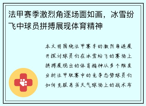 法甲赛季激烈角逐场面如画，冰雪纷飞中球员拼搏展现体育精神