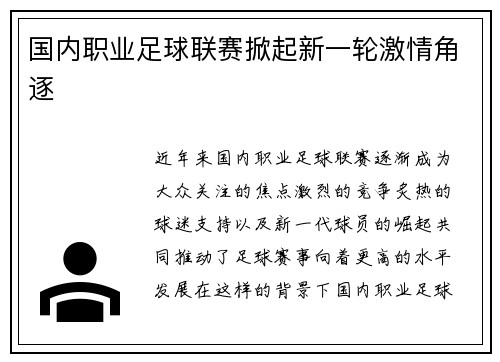 国内职业足球联赛掀起新一轮激情角逐