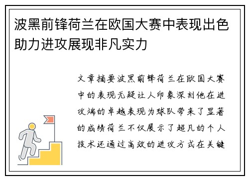 波黑前锋荷兰在欧国大赛中表现出色助力进攻展现非凡实力