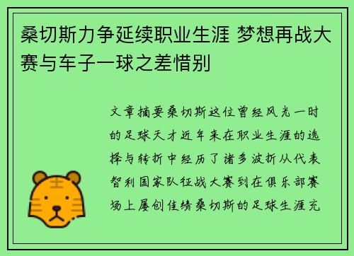 桑切斯力争延续职业生涯 梦想再战大赛与车子一球之差惜别